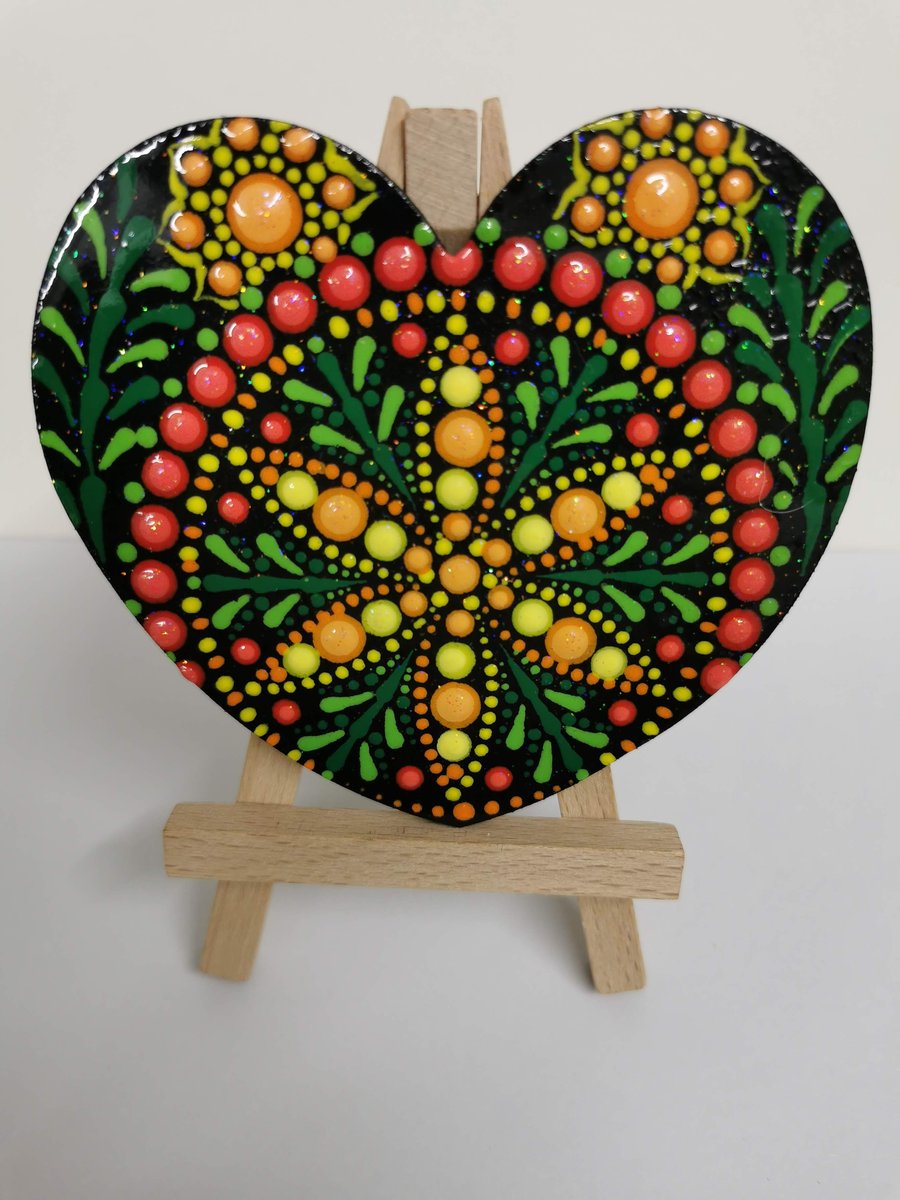 Hand painted 'jungle' heart mandala 