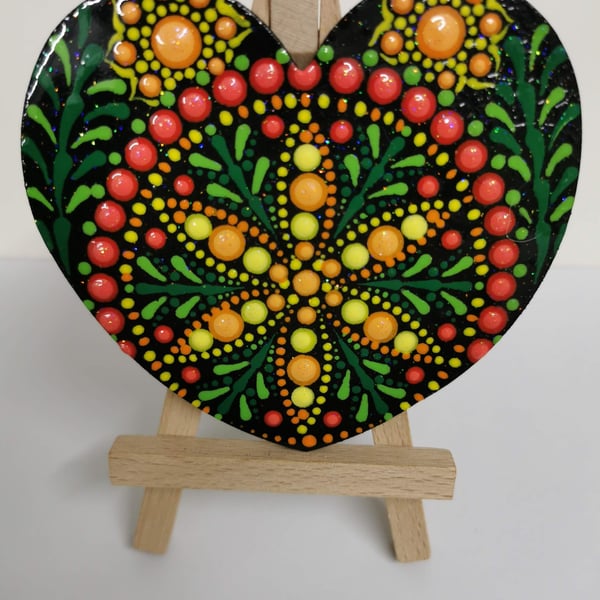 Hand painted 'jungle' heart mandala 