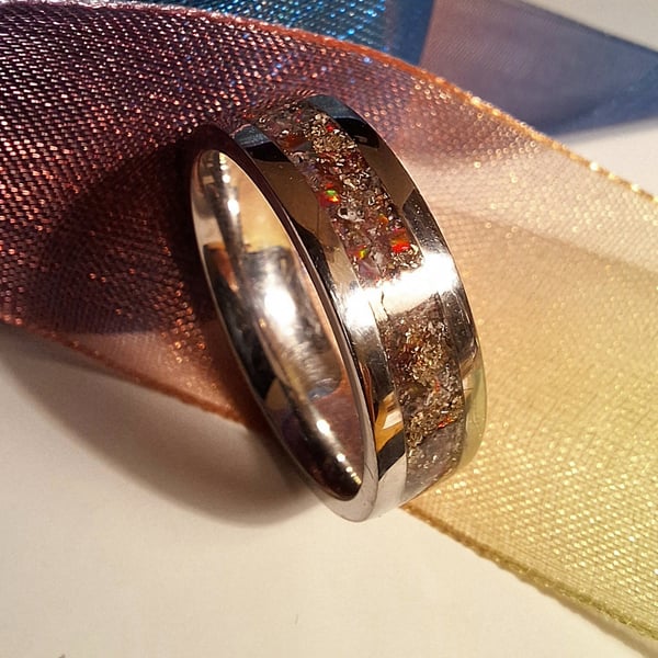 Silver Dust and Red Inlay Ring