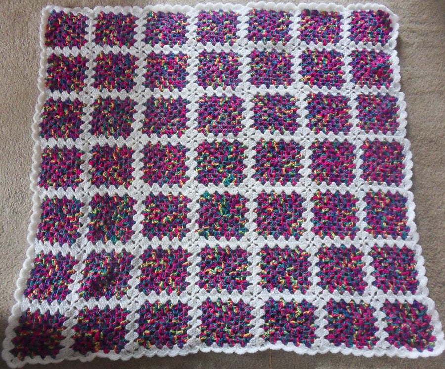 Crocheted Baby blanket, Granny squares, Multi-coloured