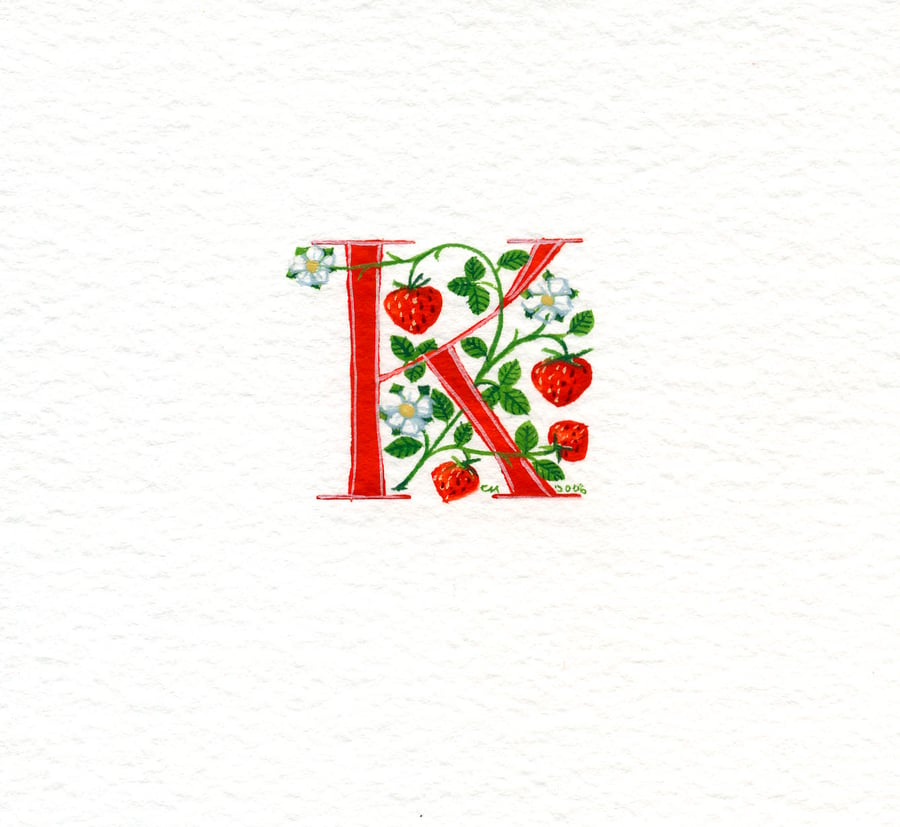 Handpainted letter in red with strawberries handmade letter gift