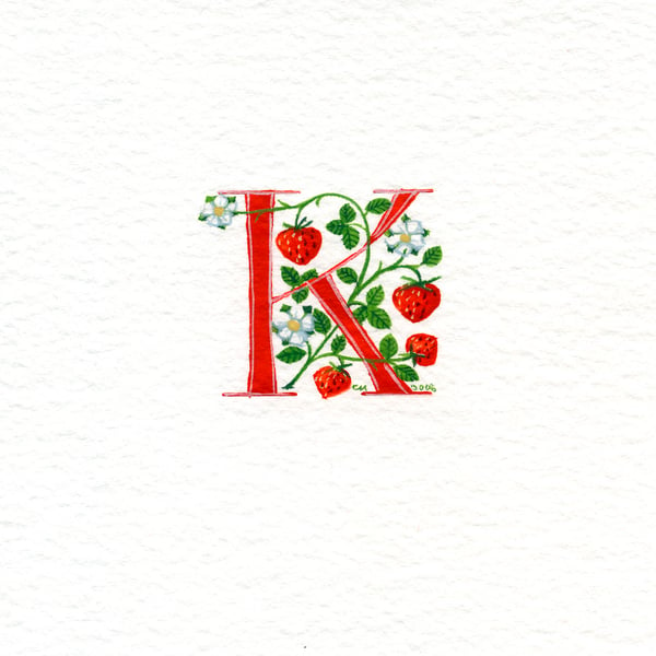 Handpainted letter in red with strawberries handmade letter gift