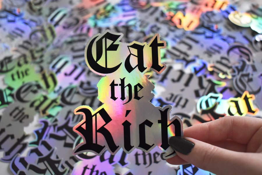 Holographic Sticker Eat the Rich - Die cut stickers rainbow vinyl sparkle politi