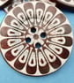 6cm Raised Edge  Brown Patterned Large Wood  Buttons FEATHER pattern - Image 3