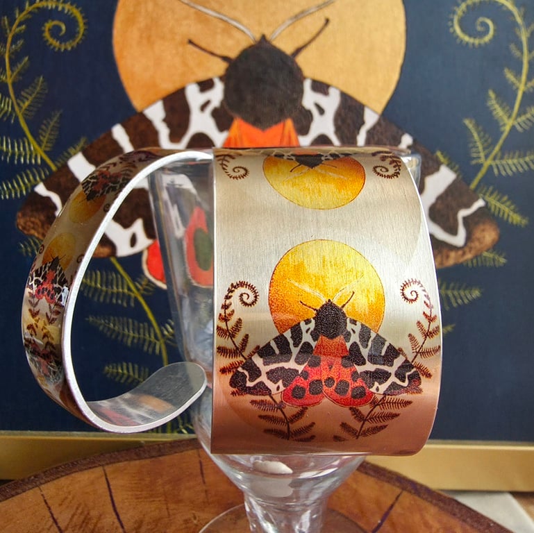 Rose Gold Garden Tiger Moth Wide Aluminium Cuff 