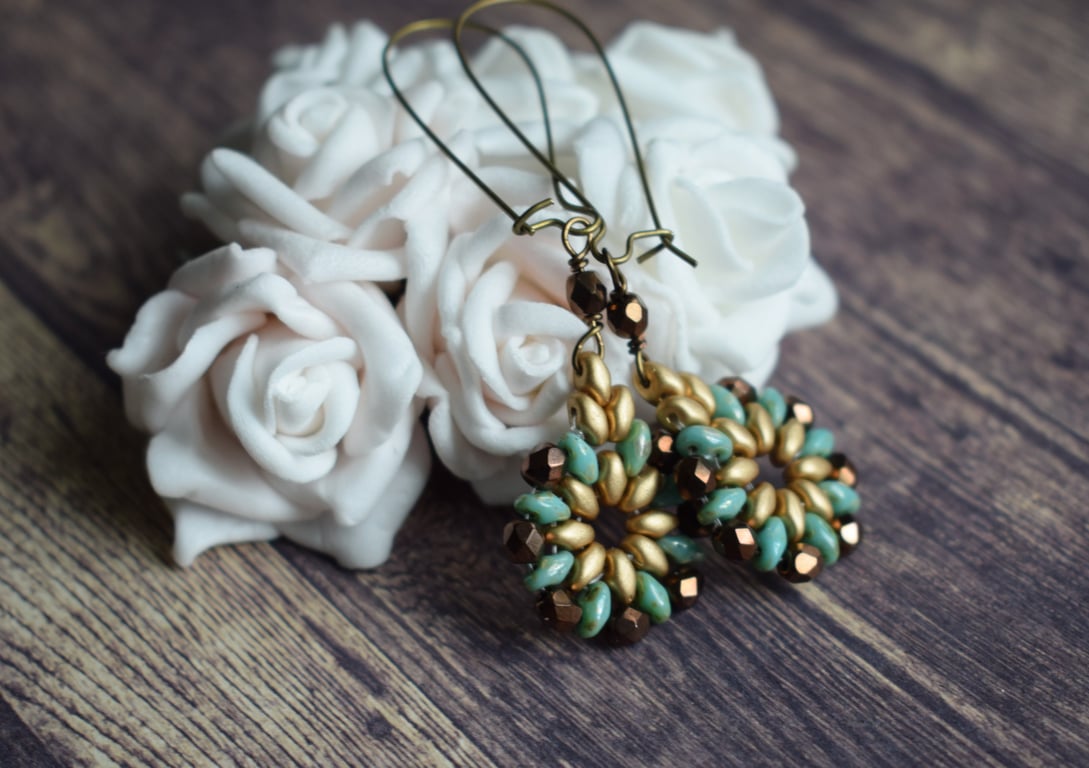 Beaded Dangly Earrings in Warm Earthy Colours, Boho Jewellery