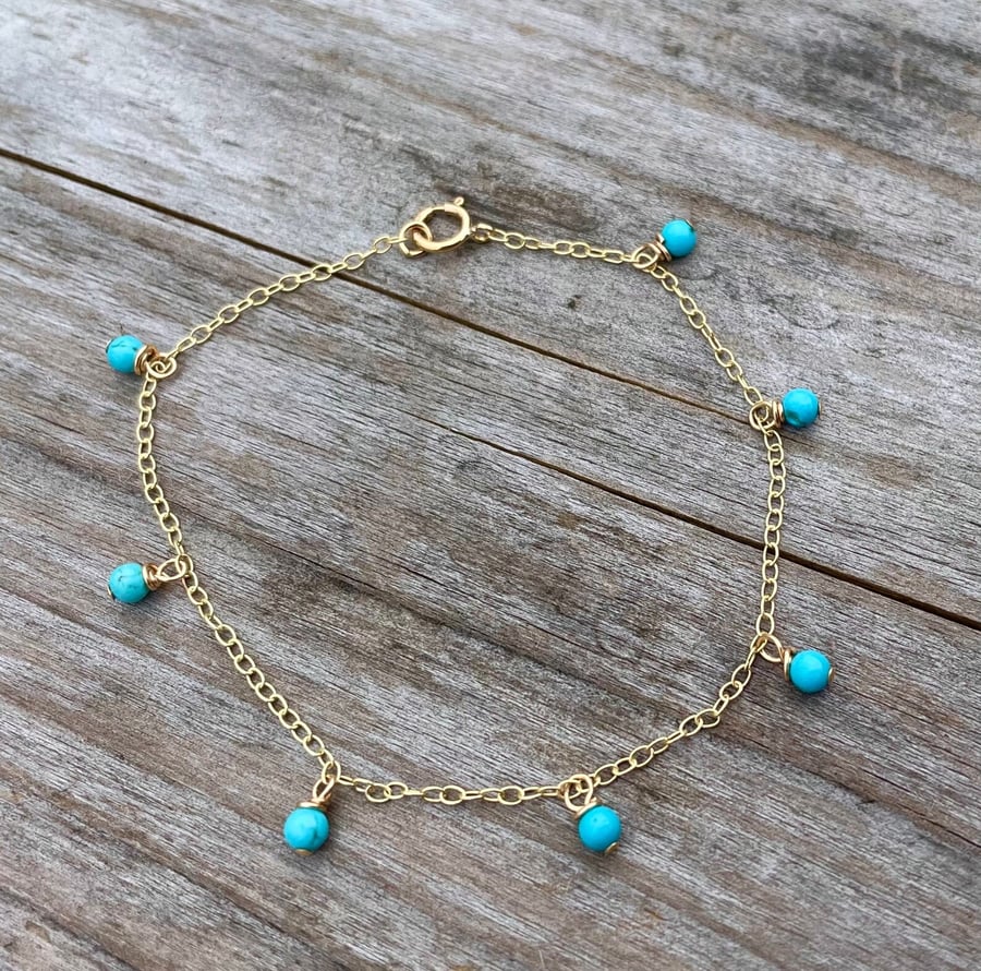 14k Gold Fill Bracelet with Turquoise Charms