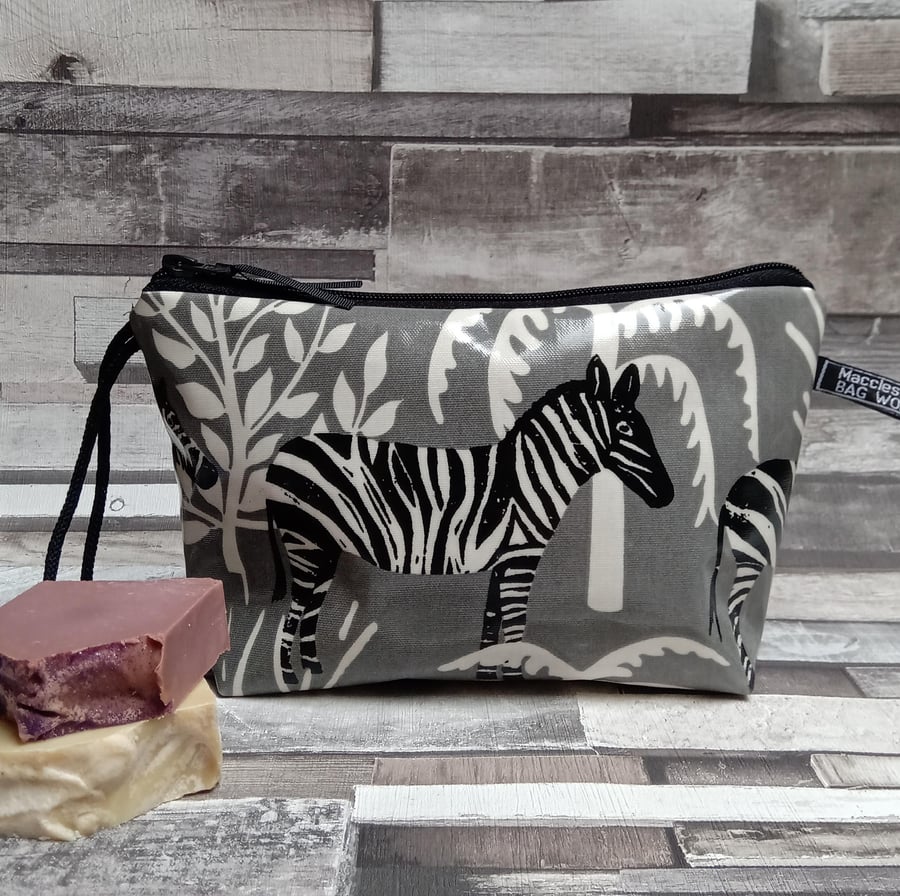 Zebra Print Oilcloth Washbag or Large Make-up Bag
