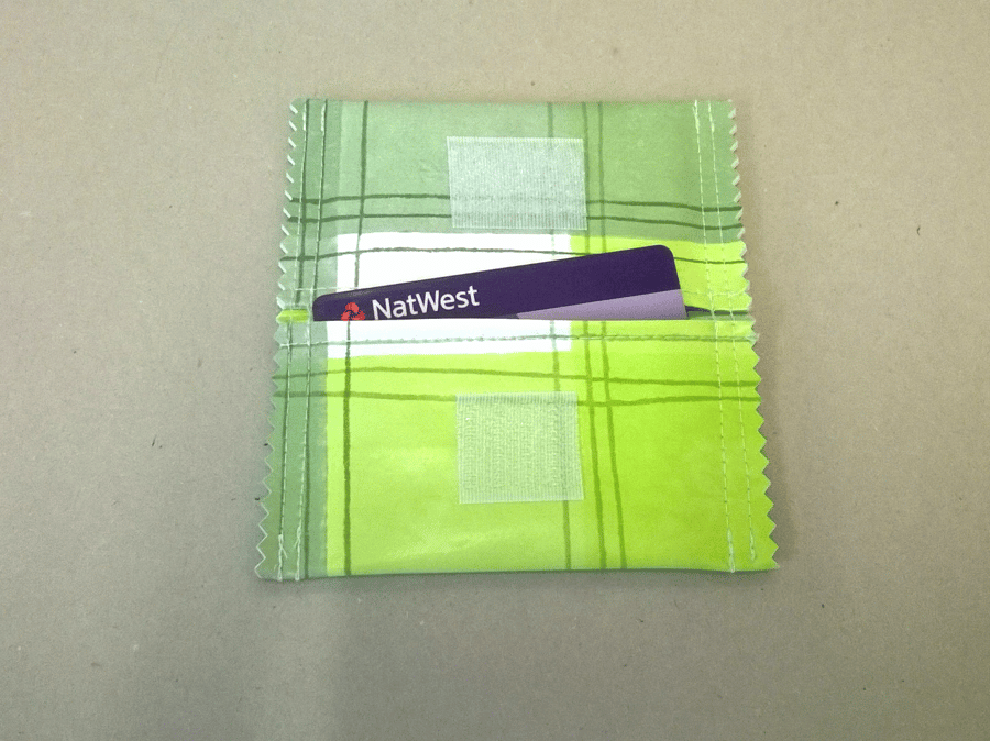 Card wallet in green, small size, fits credit or debit cards