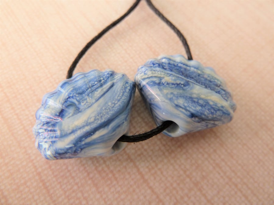 blue lampwork glass shell beads