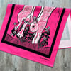 "Leap for Joy" tea towel - rabbit screen print in hot pink and black inks