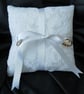 Wedding Ring Bearer Pillow, Cushion, White Lace, White Ribbon - Image 2