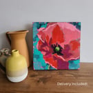 Hand painted red poppy acrylic painting in impressionist style