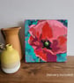 Hand painted red poppy acrylic painting in impressionist style
