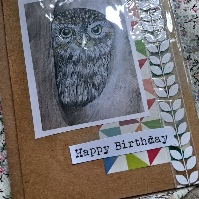 watercolour print greeting card handmade- no 8 owl