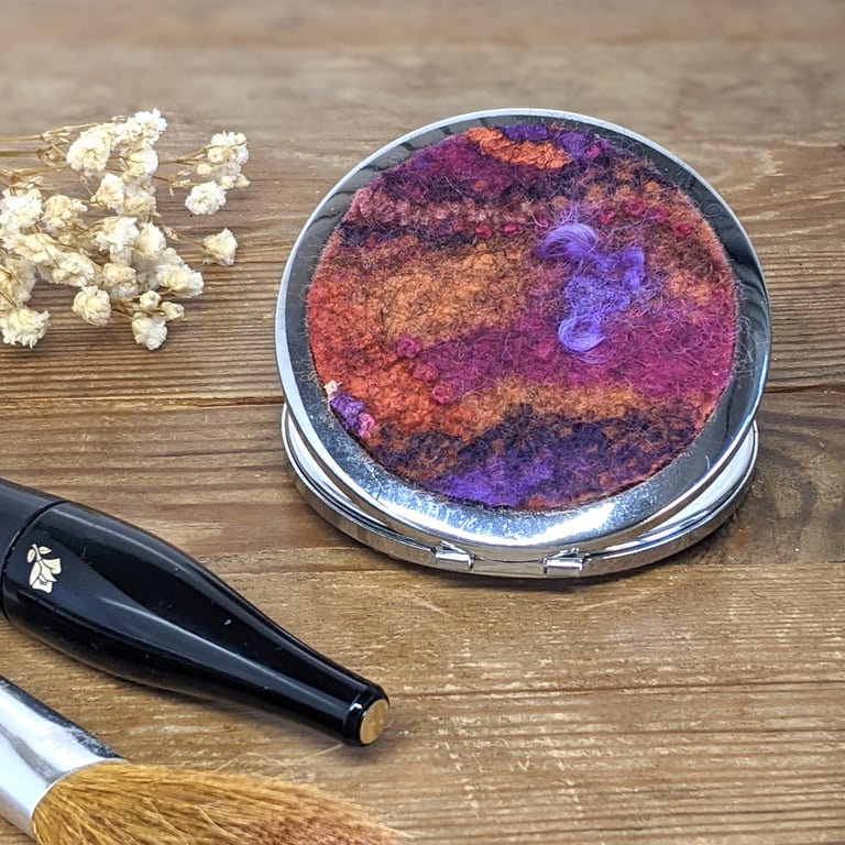 Pocket mirror, compact - autumnal melange of ruby, purples and oranges