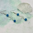 Cobalt blue agate drop earrings with wirework zigzags