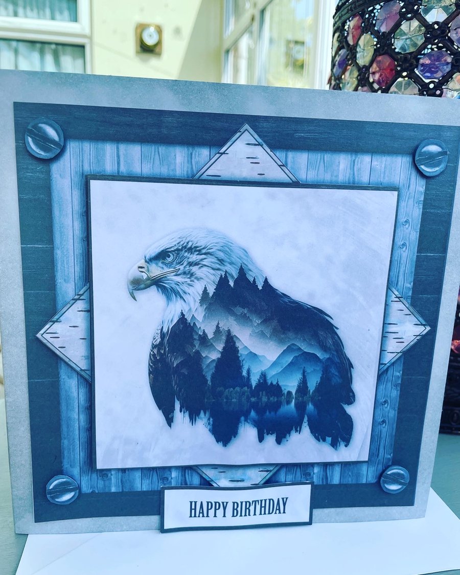 Bald eagle mountain scene luxury birthday card