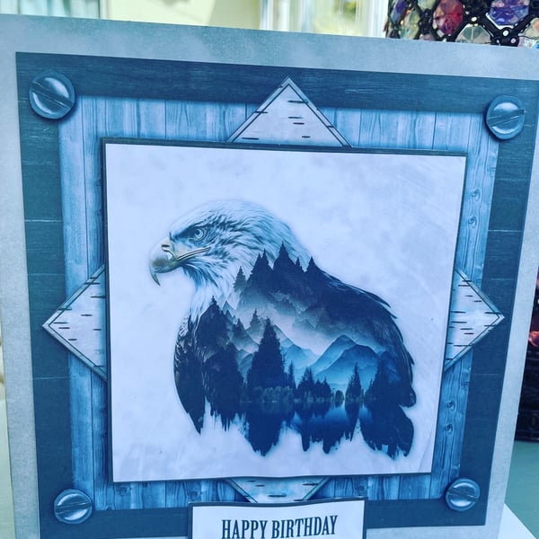Bald eagle mountain scene luxury birthday card