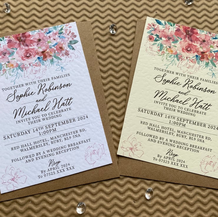 10 wedding INVITES aqua pink flowers cards dus Folksy