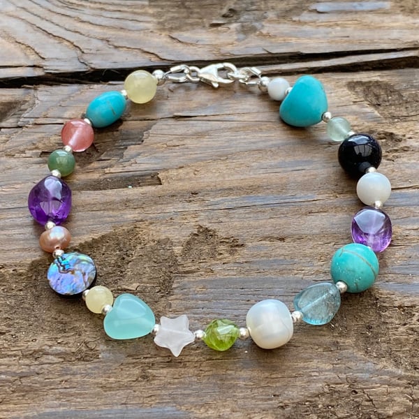 Mixed Semi Precious & Sterling Silver Bracelet 