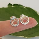 (Made to Order) 9mm Hammered Circle & Beaded Oval Earrings (Sterling Silver)