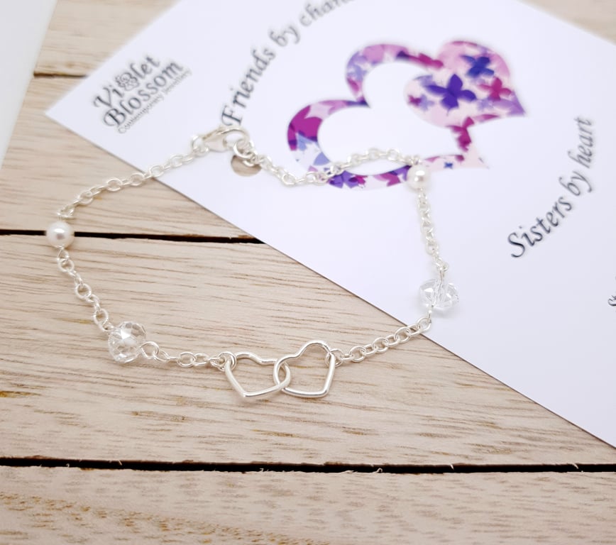 Sterling silver double heart bracelet