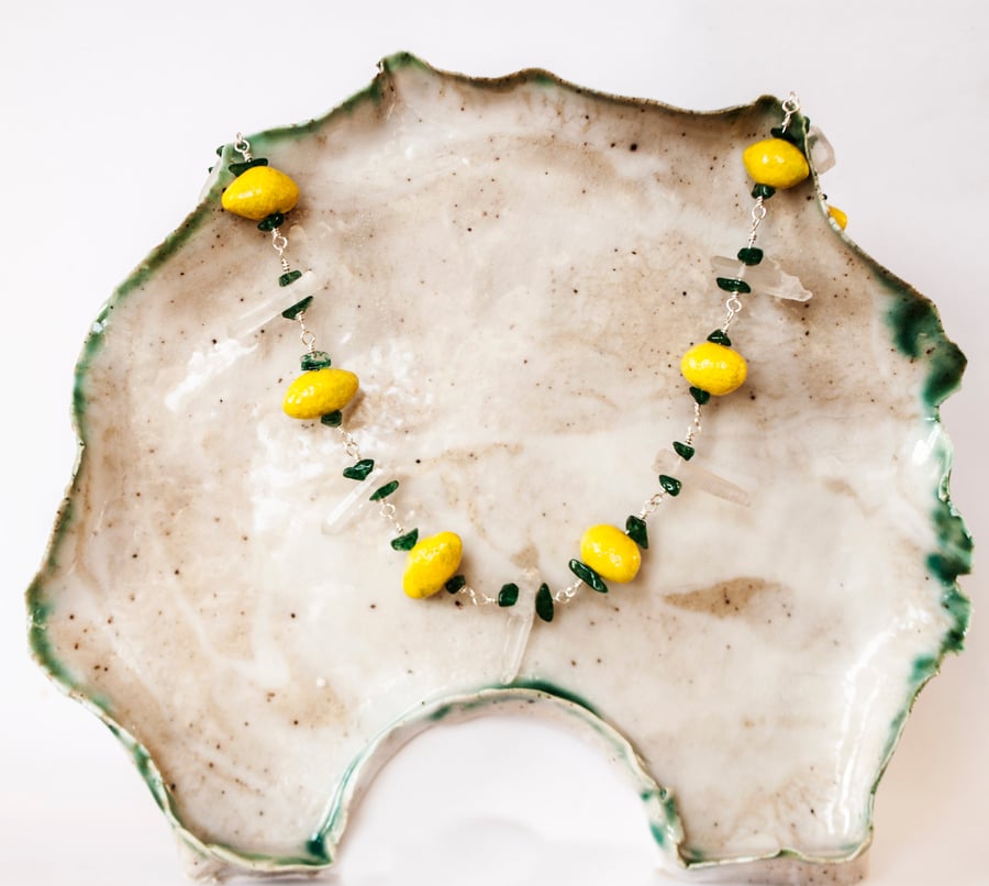 Lemonade Necklace - Handmade Lemon Beads on Silver Chain