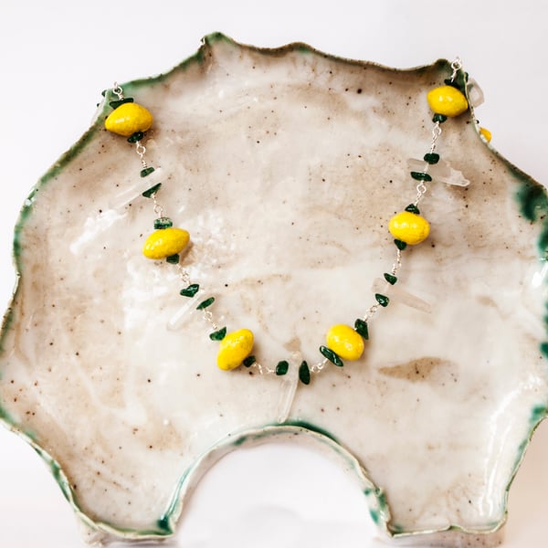 Lemonade Necklace - Handmade Lemon Beads on Silver Chain