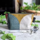 Oilcloth Make-up Bag. Geometric Print Cosmetics or Toiletries Pouch - Green