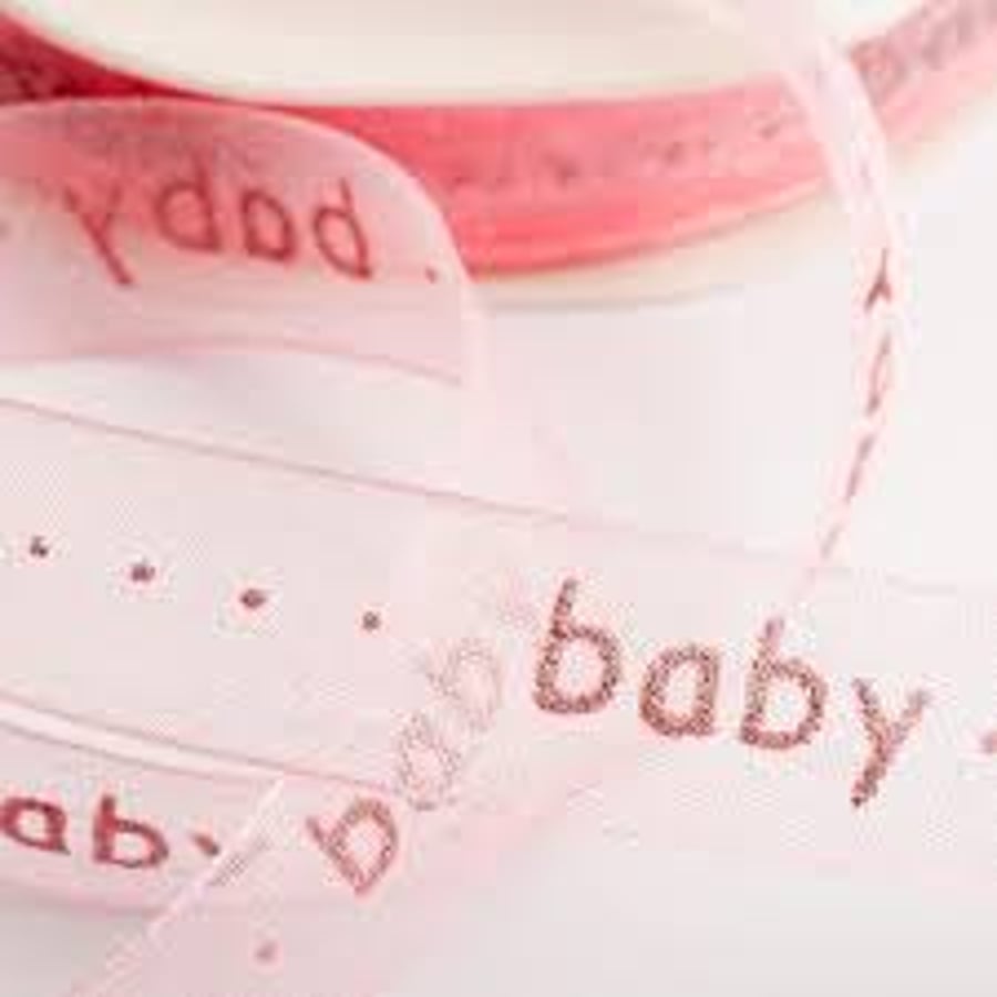 Pink baby ribbon glitter organza 15mm x 4 Metres 