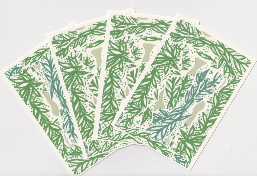 Green Leaves Small Prints. A6 Art Postcard Set