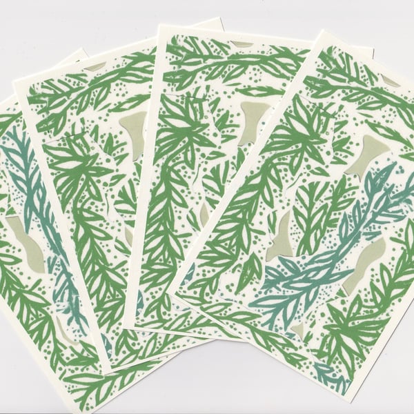 Green Leaves Small Prints. A6 Art Postcard Set