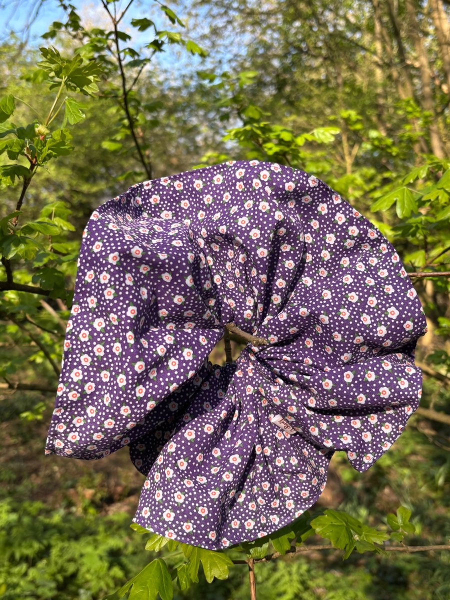 Statement mega scrunchie in purple ditsy cotton