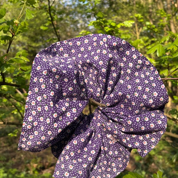 Statement mega scrunchie in purple ditsy cotton