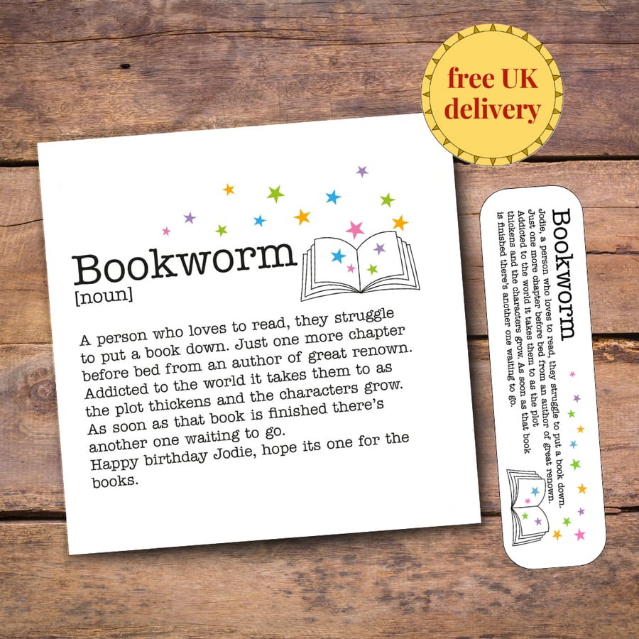 Bookworm Definition Personalised Card - birthday card, book lover, bookmark