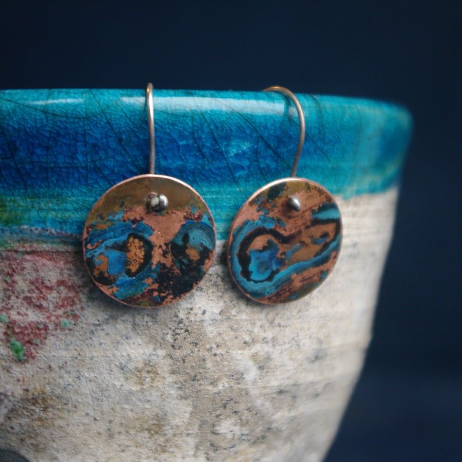  Copper with  Blue  Dangle Earrings