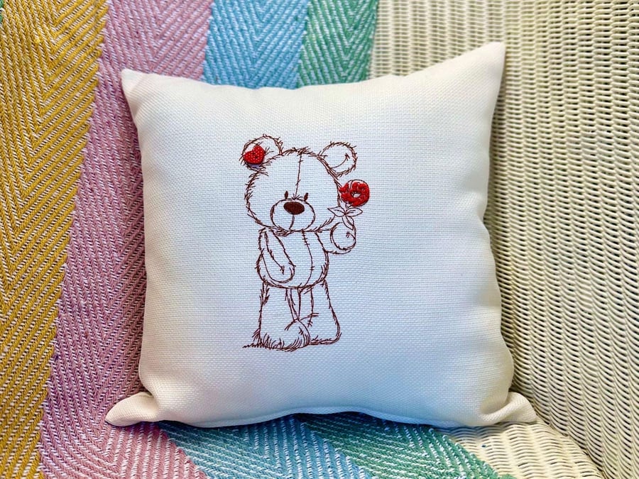 Bear design Embroidered Cushion 33cm (13”)
