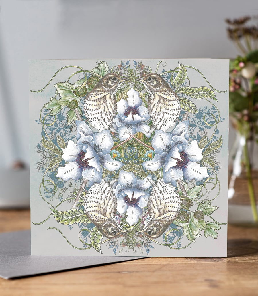Song Thrush Greeting card (grey background)