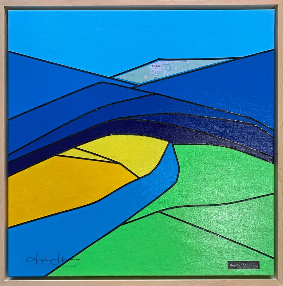 Framed Painting in Acrylic on Canvas - Sheffield City of Hills and Rivers 