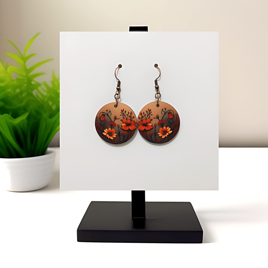 Floral Wooden Earrings,Handmade earrings