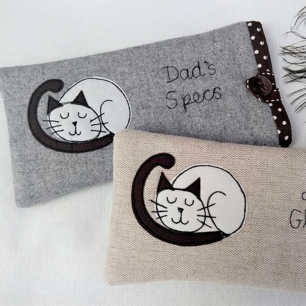 Personalised Cat Glasses Case - Sleeping Siamese Spectacles or Sunnies Case