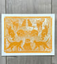 Lino Print Ginger Cats - Cat Lover Gift - Cat Wall Art - Art Deco Style - Image 1