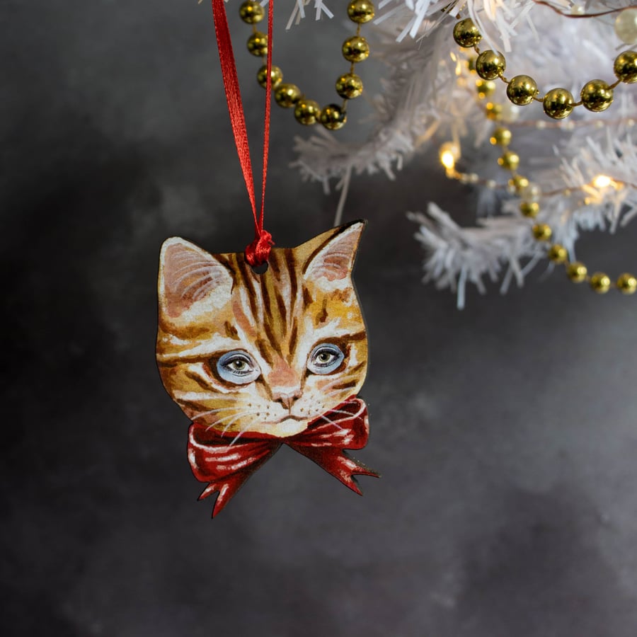 Ginger cat wooden hanging decoration