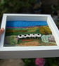 Sheep by a dry stonewall wool painting.  Needlefelt picture with hand embroidery - Image 4