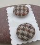 2 Small Handmade Brown Houndstooth Fabric Buttons - Image 3