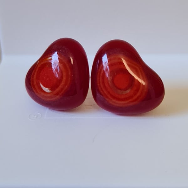 Fused glass heart shaped stud earrings