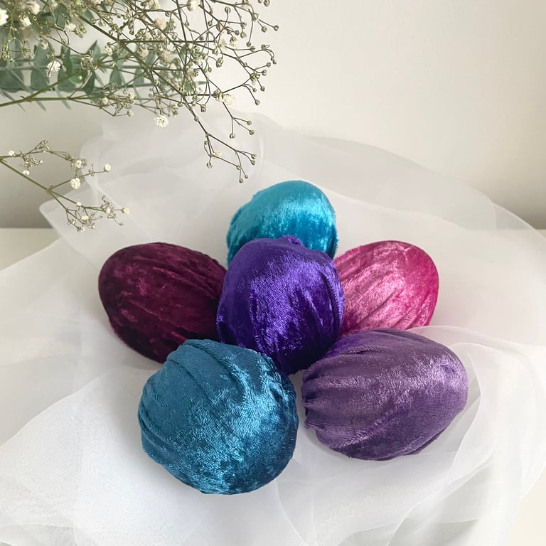 Colourful Velvet Easter Eggs Set of 6 Decorative Eggs Spring Kitchen Egg Decor