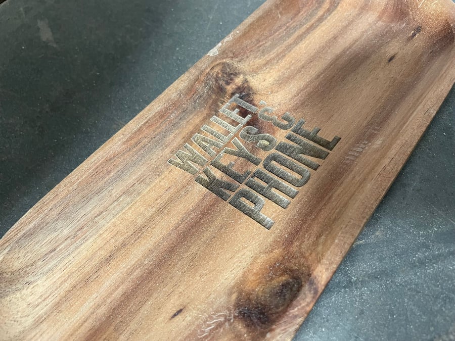 Laser Engraved Wooden Valet Tray – Wallet Keys Phone