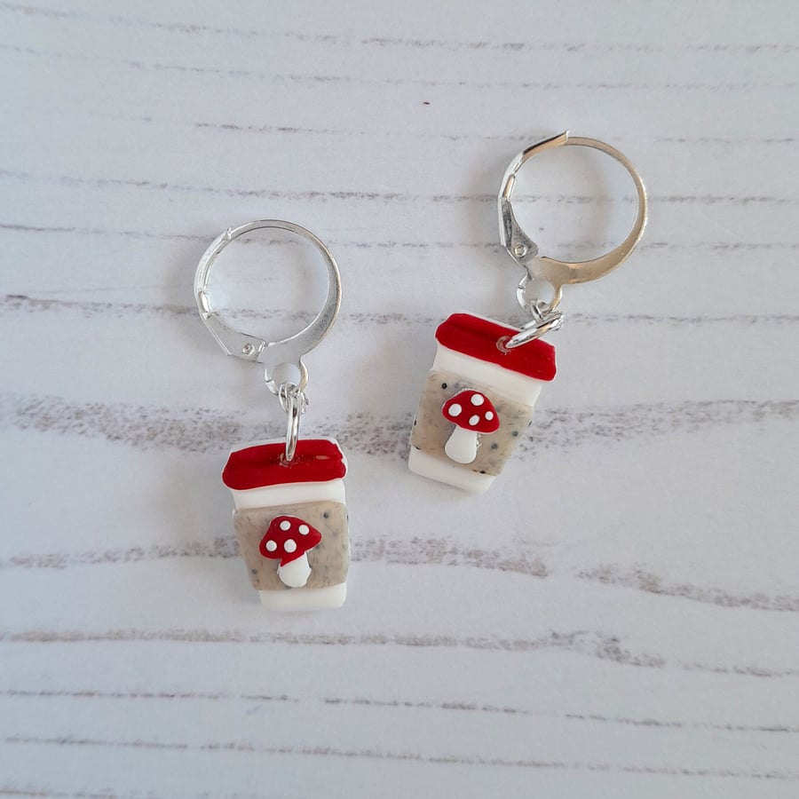 Mini Autumn Toadstool latte earrings - choose your style